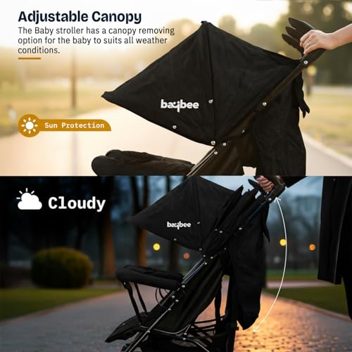 Image of Baybee 2-in-1 Twin Baby Stroller for 0-3 Years | Lightweight Foldable Pram for 0 to 5 Years | Adjustable Canopy, Safety Guardrail, Wheel Lock & Parental Handle | Baby Stroller for Boys & Girls (Black)