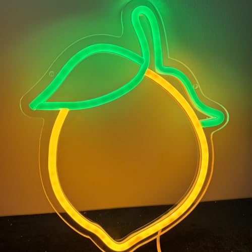 Image of Lemon Neon Sign Cute Fruit Shape Neon Light Fruits Light Up Signs for Wall Decor Apartment, Bar, Kids' Room,Yellow Led Sign for Birthday Party Bedroom,11.5 * 10.3in