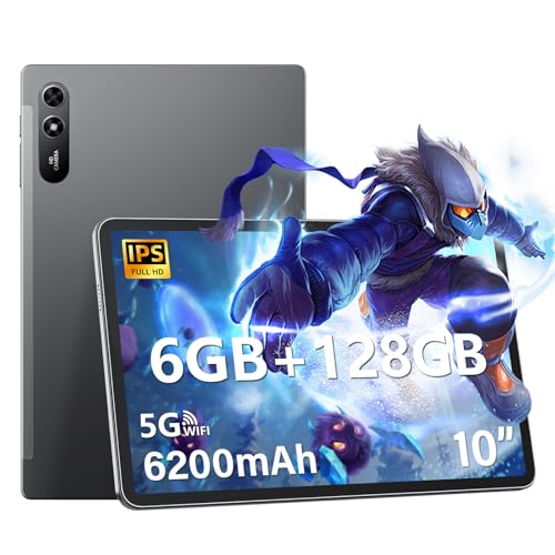 Android Tablet 10.51 Inch with 6GB RAM 128GB ROM, Octa-Core 2.0Ghz Processor, 1920 * 1200 FHD IPS Touch Screen, 5MP+13MP Dual Camera, 6200mAh Battery, Android 13 Tablet, 5G WiFi, Bluetooth 5.0, GPS