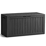 AKORD Gartenbox Wasserfest 272L Aufbewahrungsbox für Balkon & Terrasse, Kissentruhe aus robustem Kunststoff in Holzoptik, Polypropylen, 114 x 46,3 x 57,5 cm, Schwarz