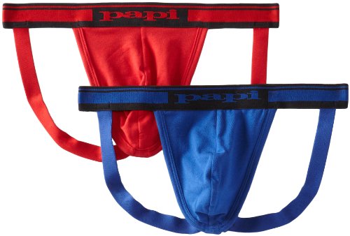 Papi Men's 2-Pack Cotton Stretch Jock Strap, Red/Blue, Small