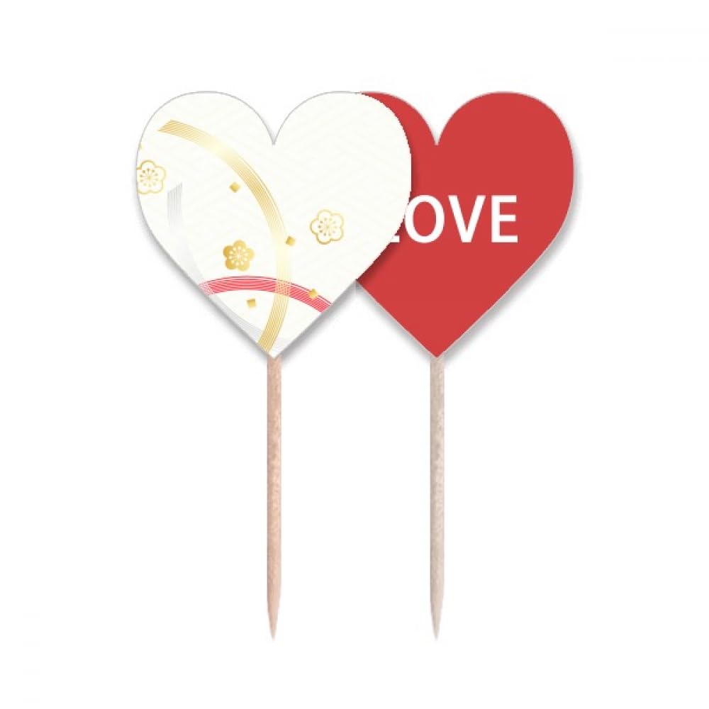 Cure-dents blanc géométrique à motif de fleurs et drapeaux cœur pour décoration cupcake