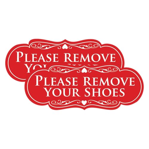 All Quality Designer Please Remove Your Shoes Wall or Door Sign - No Shoes Signage | Easy Installation - Red - Small (2 Pack)