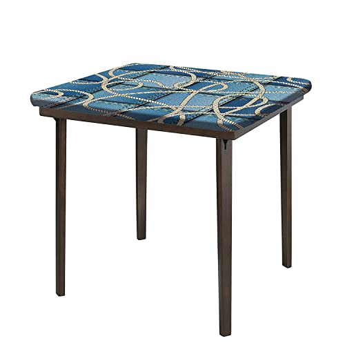 Cameon Farmhouse Decor Square Fitted Table Cover, Various Patches Of Denim In Sea With Sailor Knot Rope, Waterproof Wipeable Tablecloth For Kitchen And Dining Room, Fits Tables 36 X Inch, Blue #TOP3