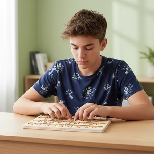 Braille Alphabet Brett, Braille Buchstaben Und Zahlen Braille Alphabet Braille-Griffbrett Gravur Braille für Blinde Sehbehinderte Ältere Menschen，Pädagogikwerkzeuge Escape Room