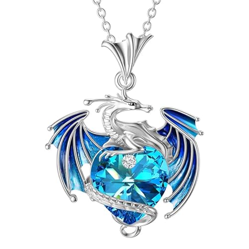 Collier Dragon Volant - Collier Pendentif Dragon | Collier Pierre De Naissance En Forme De Coeur | Collier Pendentif Animal Avec Pierre De Naissance Amour | Cadeau Bijoux Créatifs | Accessoires De Cou