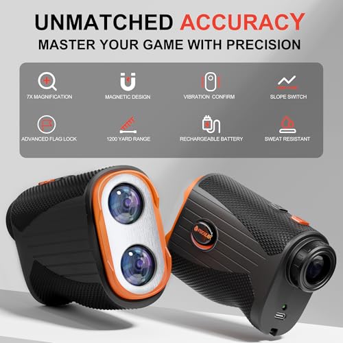 VISIOGEAR Golf Rangefinder with Slope, 1200 Yards Laser Range Finder for Golfer, 7X Magnification Range Finder Rechargeable Golf Accessories for Men, Flag Pole Locking Vibration, Black - Thumbnail 2
