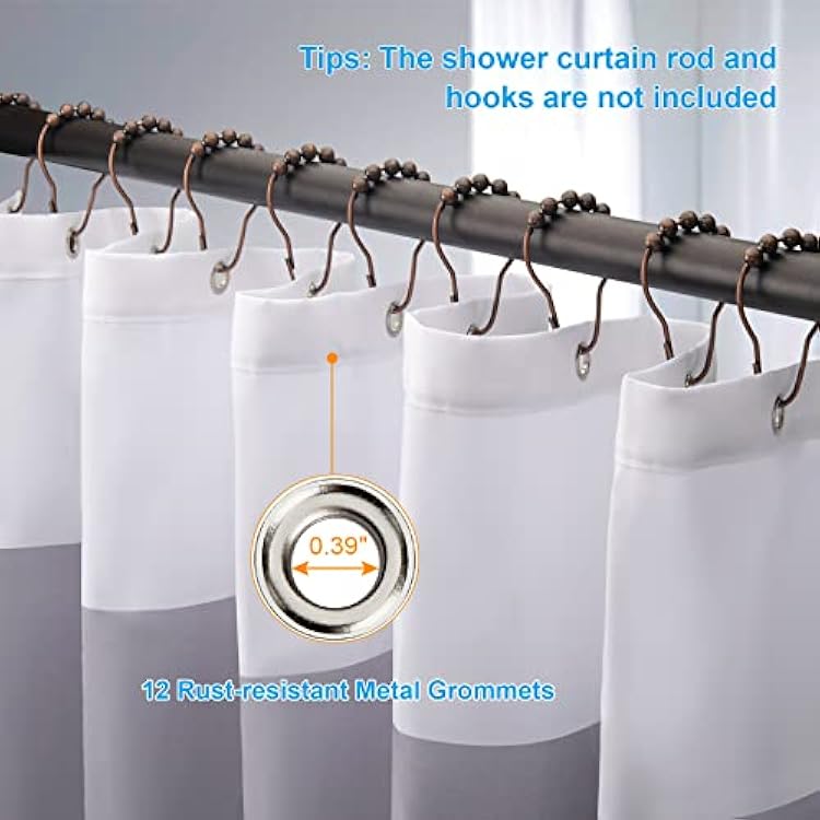 AmazerBath Grey and White Shower Curtain Fabric, Striped Shower Curtain Cloth with Heavy Duty Stones and Rust-Resistent Metal Grommets, 72 W x 72 H