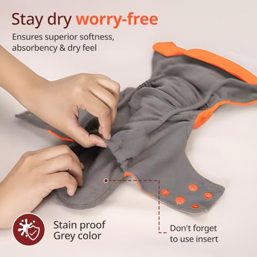 Image of LuvLap Reusable Baby Cloth Diaper, Double Leak Guard, High Absorption, Quick dry, Stain-Proof Comfort & Protection, 3m+, adjustable waist & height with snap buttons, Absorbent insert, Orange & green