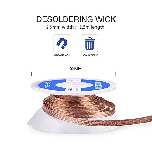 Solder Sucker Desoldering Wick Kit, Solder Wick & Desoldering Pump, Sucker & Solder Wick(2.5Mm Width, 1.5M Length) Vacuum Pump Solder Removal Tool #TOP1