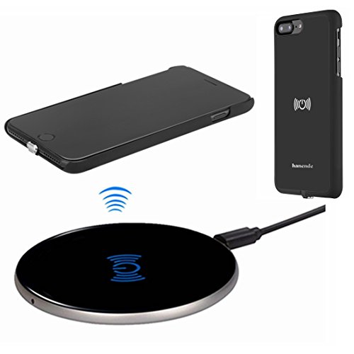 Wireless Charger Kit for iPhone 7 Plus, hanende [Sleep-Friendly] Qi Wireless Charging Pad and Wireless Receiver Case for iPhone 7 Plus (Jet Black)