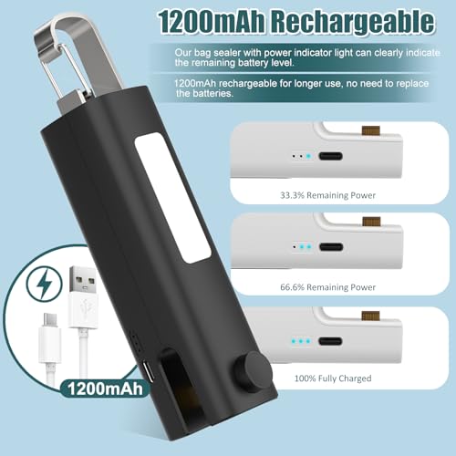 Image of 4 in 1 Mini Bag Sealer, Bag Sealer Heat Seal with Cutter, USB C Rechargeable Chip Bag Sealer Heat Seal, Portable Bag Resealer for Plastic Bags Snacks & Food Storage, Pure White