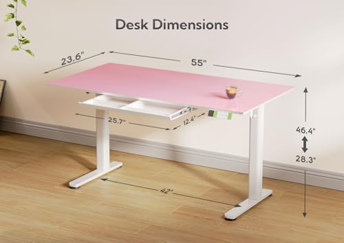 Image of INNOVAR Glass Standing Desk with Drawers 55x24 Inch Morandi Powder
