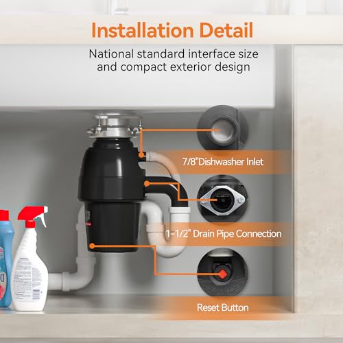 3/4 HP Garbage Disposal, TECASA Food Garbage Disposal with Power Cord, Stainless Steel Grinding System and 3-Bolt Mounting, Continuous Feed Garbage Disposals, Quiet, Taskmaid Series 75 by TECASA - Image 6