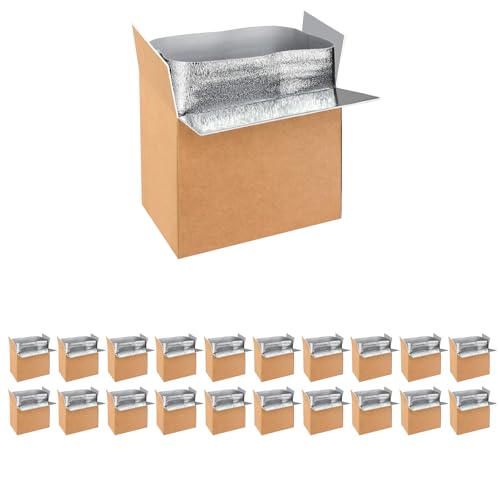 Image of 20 Pack Insulated Shipping Boxes with Aluminum Foil Liner,Thermal Insulation Cold Pack Shipping Boxes for Frozen, Reusable Styrofoam Cooler Box, Small Mailing Box, 19'' x 12'' x 16''