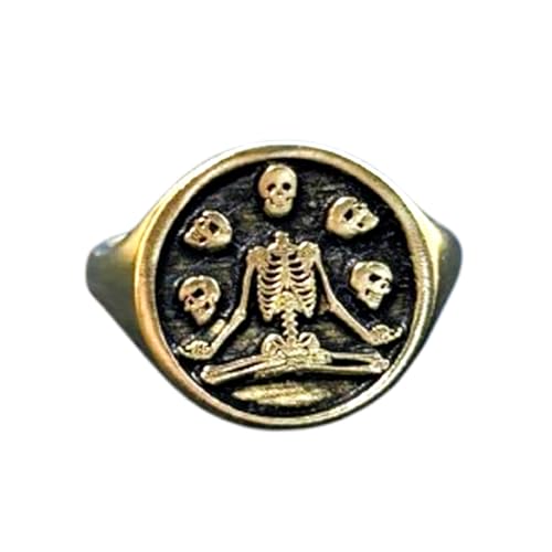 Chevalière ronde 15 x 15 mm motif crâne en argent sterling 925