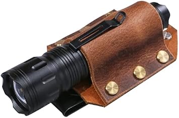 Full grain Leather flashlight holster, distressed leather flashlight belt holder with belt clip, duty belt flashlight holder Z03-LFH05SFBA
