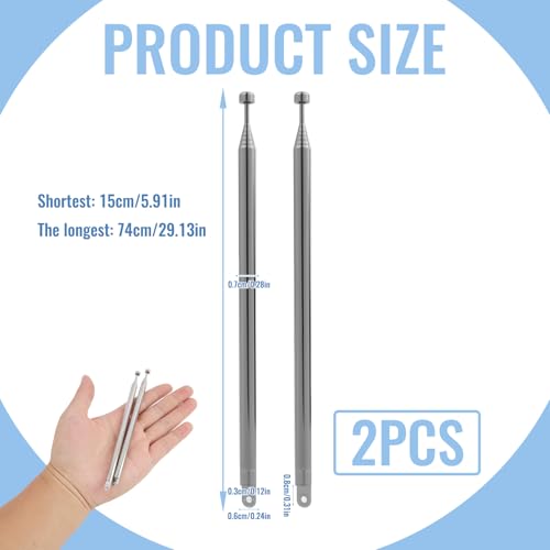 2 Stück FM UKW Tragbare Radio Antenne Ersatz Teleskopantenne 74 cm mit 7 Segmenten kompatibel mit TV ATSC DVB-T DVB-T2 Innenradio Bluetooth Stereoempfänger AV-Audio Vedio-Heimkinoempfänger