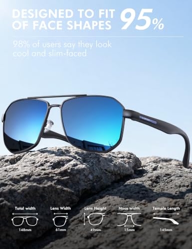 Image of LUENX Aviator Sunglasses for Men Square Polarized Polygon Lens - UV 400 Protection with Accessories