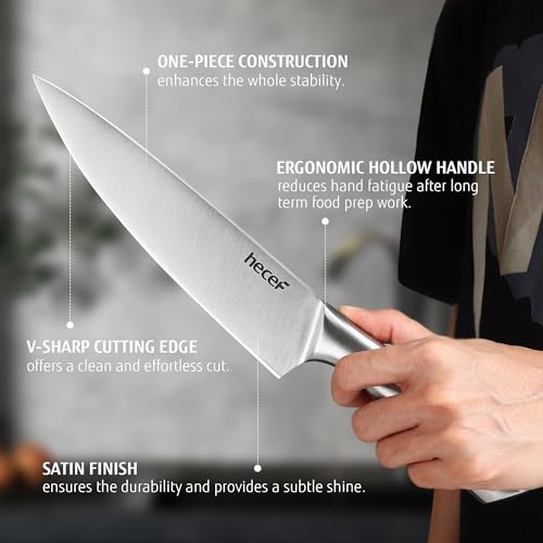 hecef Messerset 3 tlg, Scharfe Küchenmesser mit Edelstahlklinge und hohlem Griff, Kochmesser Set mit Klingenschutz, 20cm Chefmesser… – Ansicht 3
