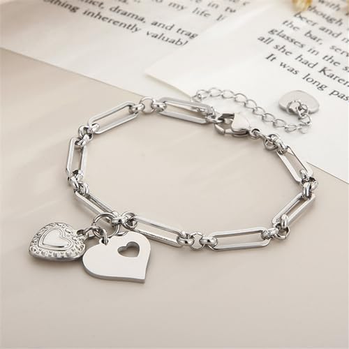 Image of 18K Gold Plating Stainless Steel Paperclip Chunky Chain Bracelet Dainty Heart Neutral Jewelry Gift