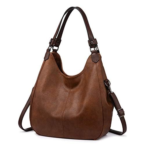 Realer Bolso de mano para mujer, grande, vintage, bolso de hombro para mujer, grande, de piel sintética, para uso diario, oficina, escuela, excursión, compras, color negro, marrón, M, Retro