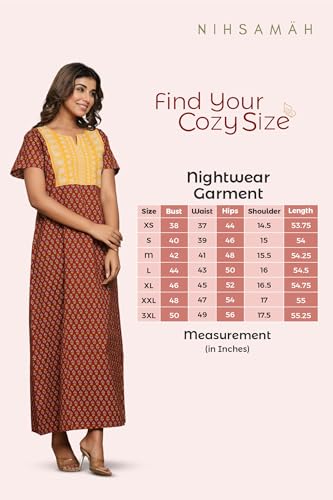 Image of NIHSAMAH Cotton Nighty for Women - Printed Stylish Night Gown, Comfortable Sleepwear Long Nightwear, Maxi