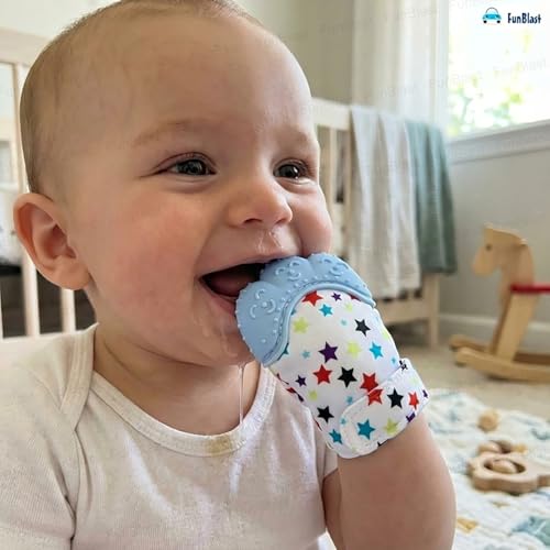 Image of FunBlast Baby Teething Mitten - Soft Silicone Teether Glove for Infants, BPA-Free, Safe & Comfortable Teething Toy for 3+ Months Babies, Toddlers, Infants (LightBlue)