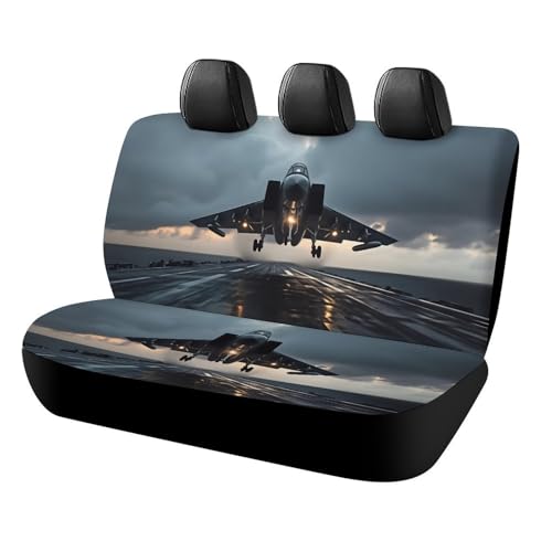 HSZHSZ Aircraft Carrier & Fighter Jet Universal Rear Bench Seat Cover for Cars SUV Trucks Lightweight Breathable Cloth Elastic Back Seat Protector Mat