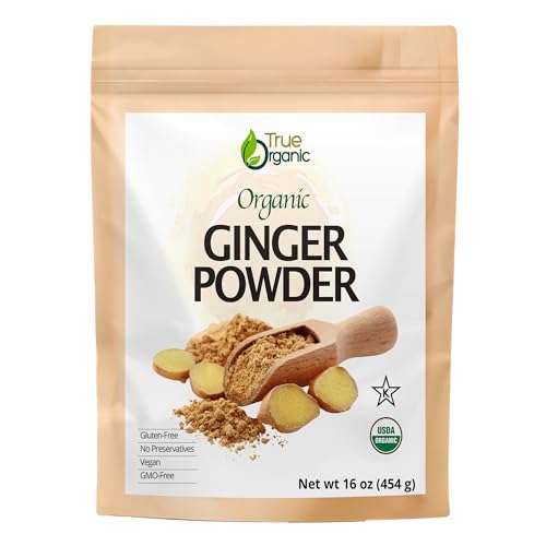 True Organic Ceylon Ginger Powder, 1 Pound Bulk Bag, Certified USDA Organic & Kosher, Non-GMO, Organic Ginger Powder Pure Ceylon Quality,Great for Baking, Cooking & Tea.