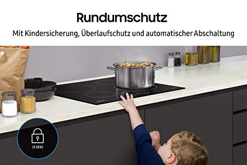 Foto von Samsung NZ64M3NM1BB Autarkes Induktionskochfeld, 60 cm große Herdplatte aus Glaskeramik, Rahmenlos, 4 Kochzonen mit Touch Steuerung, 9 Leistungsstufen, 4 Booster, Kindersicherung, Schwarz