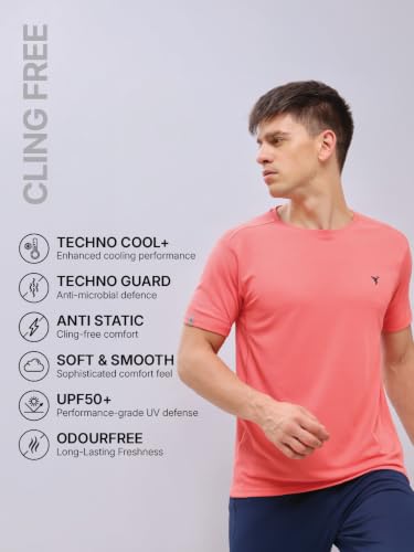 Image of TECHNOSPORT Men's Slim Fit Polyester Activewear Sports T-Shirt with Moisture-Wicking Comfort for Workout, Running & Gym