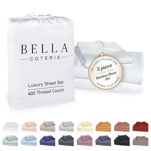 Bella Coterie Luxury Bamboo Viscose Twin XL Size Sheet Set | 100% Organically Grown | Ultra Soft | Cooling for Hot Sleepers | 18" Deep Pocket [White]