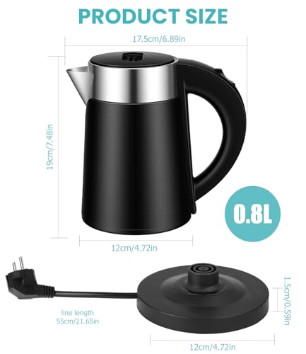 Hixava Reisewasserkocher 800ML Mini Camping Wasserkocher mit 800W Edelstahl Wasserkocher Klein ﻿für Reisen Camping Wohnwagen oder Unterwegs Schnelle Boil Teekanne für Reisen Kochen Kaffee Tee