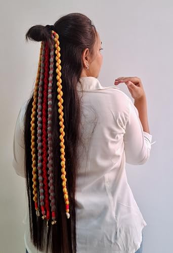 Image of Zippy Flora Boho Handmade Rang Wool Parandi Hair Accessory | Handmade Boho Braided Hairband for Women | Traditional Ethnic Look | Perfect for Navratri & Festive Looks |Full Length (Red,20-22 Inches)