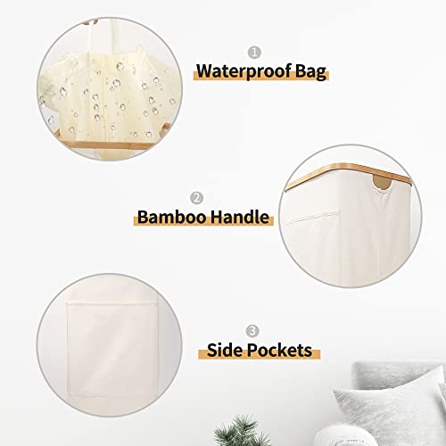 Laundry Baskets With Lid, Laundry Hamper With Removable Waterproof Bag, Bamboo Handle Tall & Slim Wash Basket For Bathroom Bedroom Closet Dorm, Essential Dirty Clothes Hamper For Men Boy New Mum #TOP3