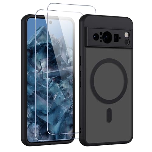 Yxnvixn Magnetic for Google Pixel 8 Pro Case Compatible with MagSafe [with 2 Pack 9H+Screen Protector] Full Camera Protection Built-in Magnets Drop Protection Shockproof Translucent Matte Phone