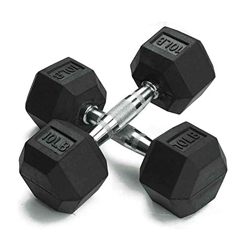 THUNDERBAY Rubber Coated Cast Iron Hex Dumbbell Weights(in Pairs) (10 Pounds)