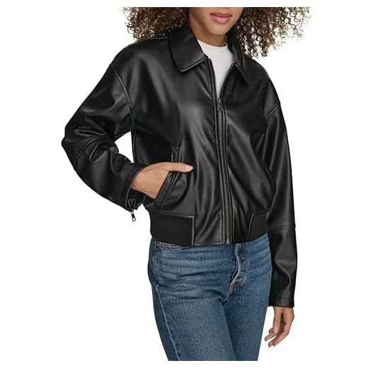 Levi's Women's Faux Leather Bomber with Laydown Collar, Black, Medium