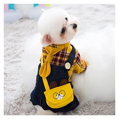 Dog Hoodies Pet Jumpsuit Lattice Rompers Dog Hoodie Denim Coat T-Shirt Cat Puppy Jacket Autumn/Winter Chihuahua Clothes (Color : Yellow, Size : Xl(5.5-7.5Kg)) #TOP1