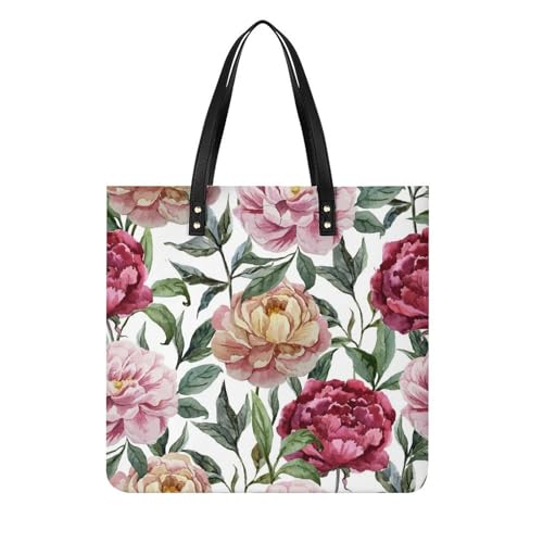 Tote bag fleur rose rouge 39x39cm : sac shopper en toile avec grand imprimé floral graphique