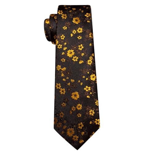 Image of Barry.Wang Floral Ties for Men Flower Necktie with Tie Clip Formal