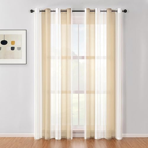 Voile rideaux à rayures BYSURE beige pour un salon chaleureux