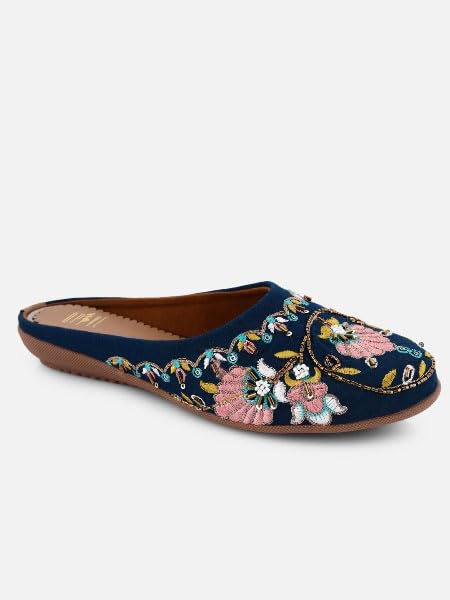 Image of OPIVE's Mehandi Women's Mojari Jutti Ethnic Punjabi Juttis Traditional Flat Embroidered Canvas Fancy Bellies Comfortable Sole for Womens & Girls