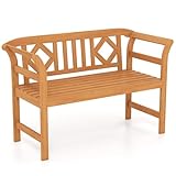 COSTWAY Gartenbank Holz, Holzbank wetterfest, 2-Sitzer Friesenbank aus Akazienholz, Sitzbank mit Armlehnen, Balkonbank bis 360 kg belastbar, Parkbank...