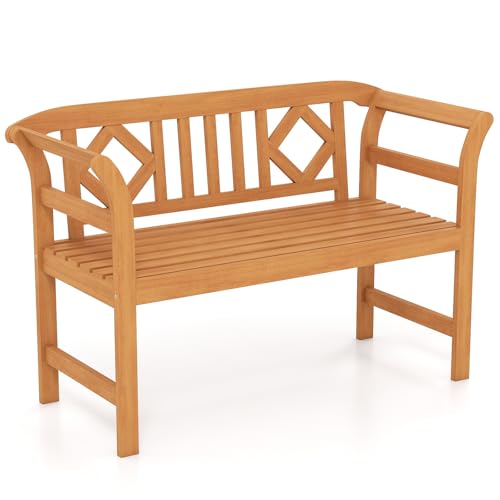 COSTWAY Gartenbank Holz, Holzbank wetterfest, 2-Sitzer Friesenbank aus Akazienholz, Sitzbank mit Armlehnen, Balkonbank bis 360 kg belastbar, Parkbank für Garten, Balkon, Terrasse (Rhombus)