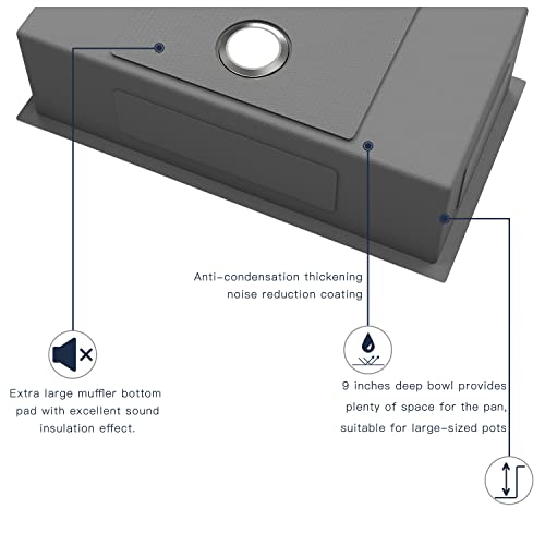 Kitchen Sinks 30X18 Inch Undermount Kitchen Sink Stainless Steel Sink 16 Gauge Single Bowl Kitchen Sinks Set (5 Item Bundle: Sink, Bottom Grid, Drain Assembly, Drain Cap, Kitchen Towel) #TOP5