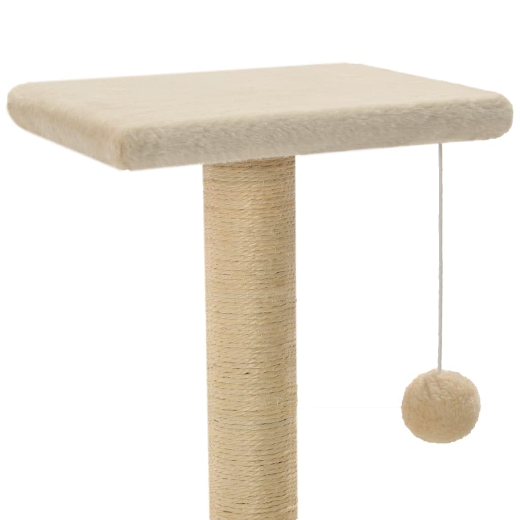 Kratzbaum für Kätzchen 65cm Kleiner Katzenbaum Sisal Beige | Platzsparender Katzenbaum fürs Wohnzimmer mit Aussichtsplattform, Sisalstamm und hängendem Spielball zur Beschäftigung.