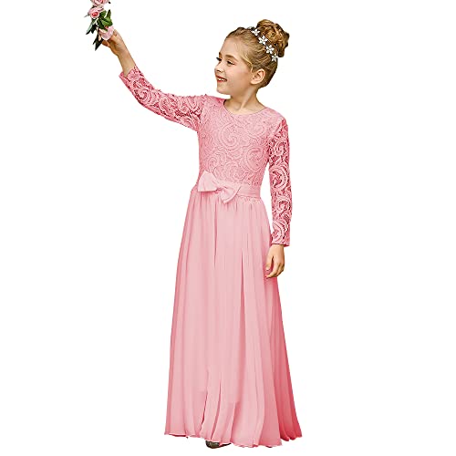 Vintage Flower Girl Dress Fancy Boho Chiffon A-line Dresses for Wedding Pageant 2-12 Year Old (Dusty,8)
