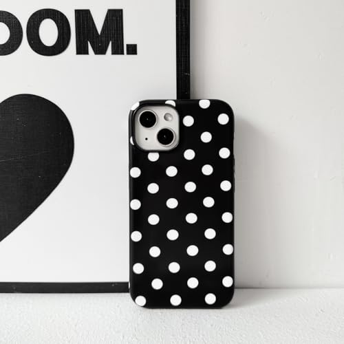 NITITOP Compatible with iPhone 13/14 Case Cute Polka Dots Pattern for Women Girls Men Boy Hybrid 2 Layers Matte Back Shockproof Protective Cover - Black by NITITOP - Used condition - Image 7